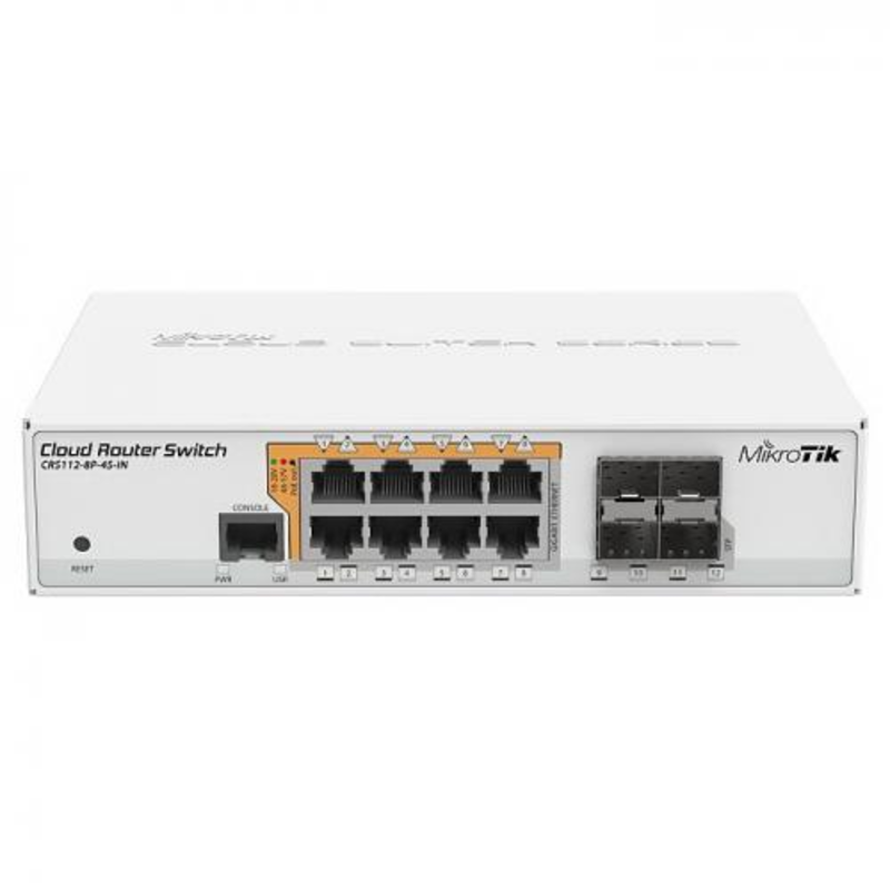 Сетевое оборудование MikroTik CRS112-8P-4S-IN маршрутизатор 8х10/100/1000 Ethernet, 4 x SFP ports