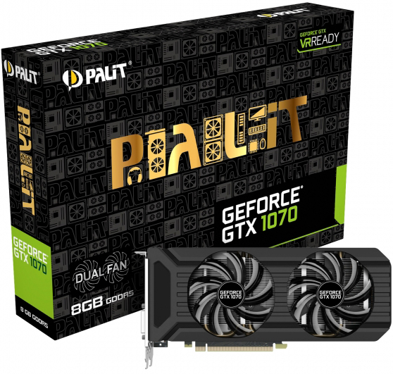 Видеокарта PALIT GeForce GTX1070 DUAL RTL 8GB GDDR5 256bit / DVI-D, HDMI, 3xDisplayPort / PA-GTX1070 Dual 8G NE51070015P2-1043D