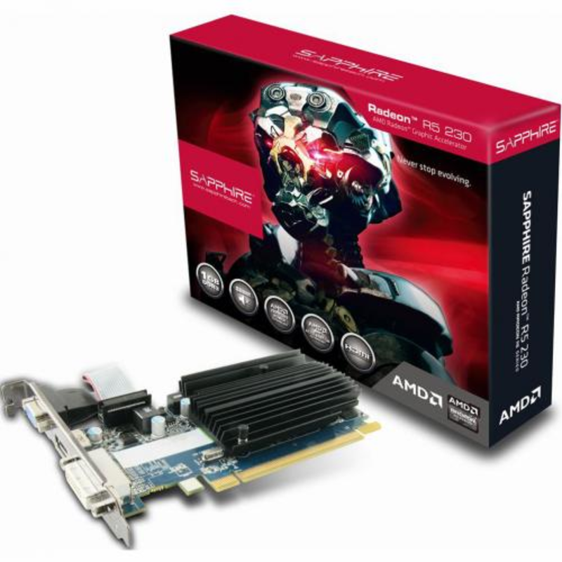 Видеокарта Sapphire Radeon R5 230 1GB DDR3 D-Sub+DVI+HDMI PCI-E (11233-01-20G) RTL