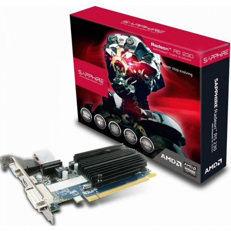 Видеокарта Sapphire Radeon R5 230 1GB DDR3 D-Sub+DVI+HDMI PCI-E (11233-01-20G) RTL