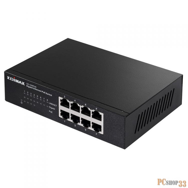 Сетевое оборудование EDIMAX GS-1008PHE Неуправляемый коммутатор, 8 портов, GbE PoE+: 4/8p 100/1000, 43W