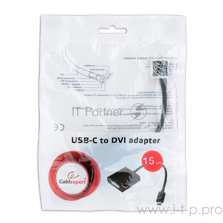 Переходник Cablexpert Переходник USB Type-C/DVI, 15см, пакет (A-CM-DVIF-01)