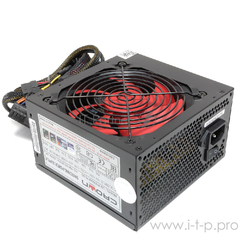Блок питания CROWN Блок питания CM-PS500W PLUS (ATX 500W, EMI/CE, 20+4in 400mm, 120mm red FAN, SATA*4, IDE*4, FDD*1, 4+4pin, 6+2pin PCI-E*1, кабель питания 1.2м, плёнка)