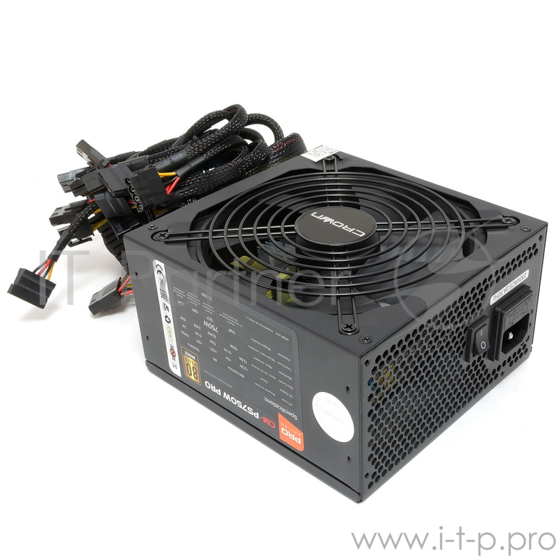 Блок питания CROWN Блок питания CM-PS750W PRO (ATX, 750W, 80Plus BRONZE, APFC 20+4in 500mm, 140mm FAN, SATA*7, PATA*7,FDD*1, 4+4pin, 6+2pin PCI-E*2, картонная упаковка)