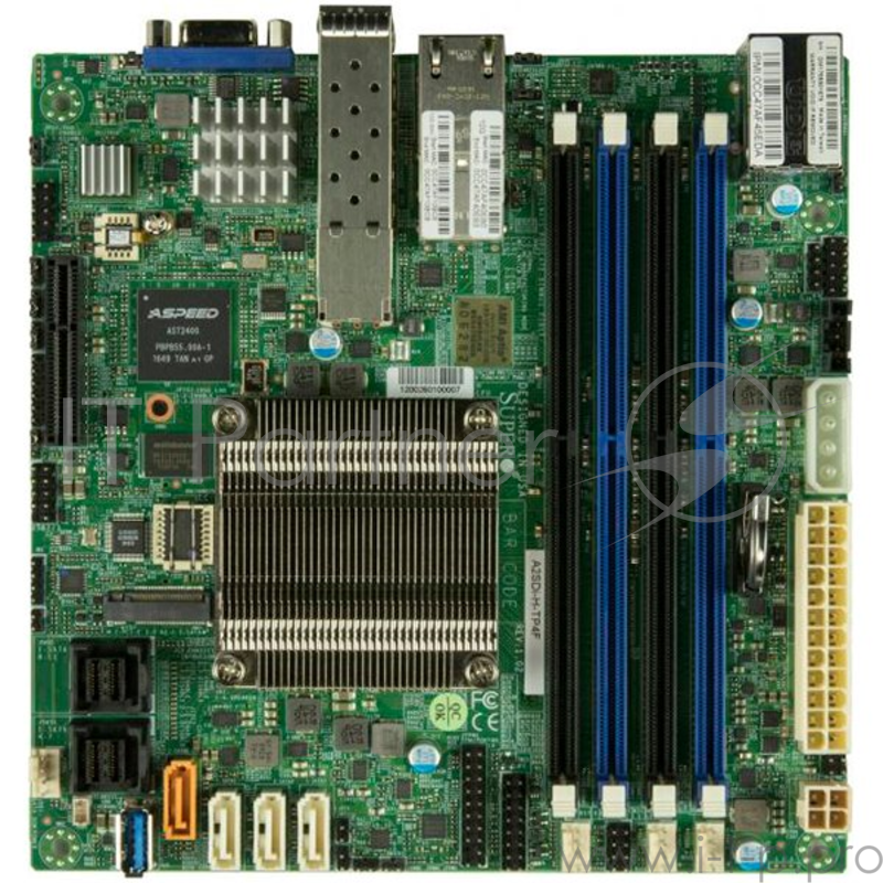 Серверная плата Supermicro mainboard server A2SDi-H-TP4F Intel Atom CPUC3958, Single Socket FCBGA1310, 1 VGA port, SoC controller for 12 SATA3 (6 Gbps) ports 4 SATA3 ports, 2 MiniSAS HD ports