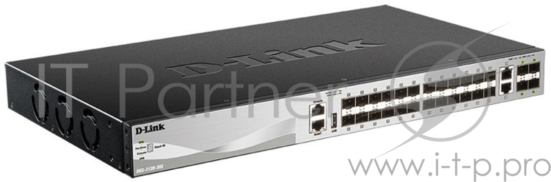 Коммутатор D-Link DGS-3130-30S/A1A, L2+ Managed Switch with 24 100/1000Base-X SFP ports and 2 10GBase-T ports and 4 10GBase-X SFP+ ports.16K Mac address, SIM, USB port, IPv6, SSL v3, 802.1Q VLAN,GVRP, 802.1v P