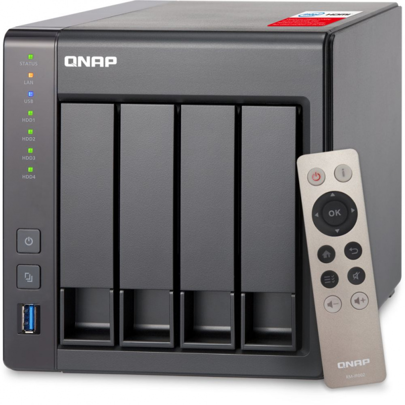 Сетевой накопитель QNAP TS-451+-8G 4 отсека для HDD, HDMI-порт. Intel Celeron J1900 2,0 ГГц, 8ГБ.