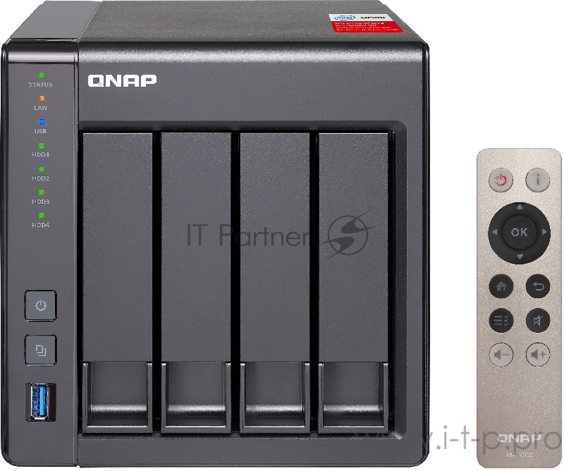 Сетевой накопитель QNAP TS-451+-8G 4 отсека для HDD, HDMI-порт. Intel Celeron J1900 2,0 ГГц, 8ГБ.