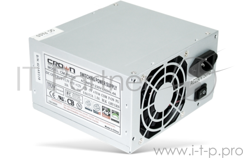 Блок питания CROWN Блок питания CM-PS400W (20+4in, 80mm FAN, SATA*2, PATA(big Molex)*4, FDD*1, 4+4pin, Lines 1x12V OEM)