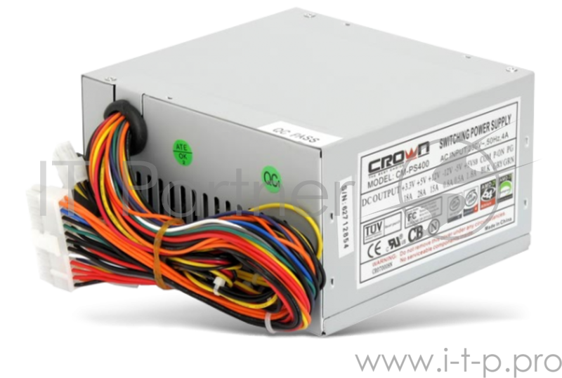 Блок питания CROWN Блок питания CM-PS400W (20+4in, 80mm FAN, SATA*2, PATA(big Molex)*4, FDD*1, 4+4pin, Lines 1x12V OEM)