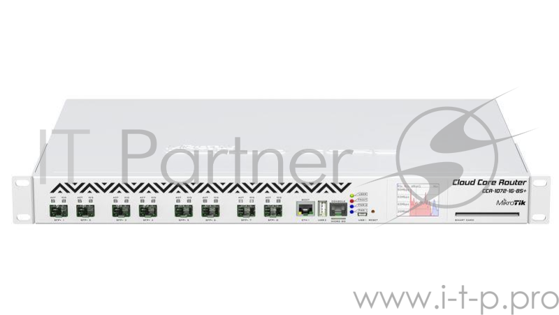 Роутер Mikrotik CCR1072-1G-8S+ Cloud Core Router 1072-1G-8S+ with Tilera Tile-Gx72 CPU (72-cores, 1GHz per core), 16GB RAM, 8xSFP+ cage, 1xGbit LAN, RouterOS L6, 1U rackmount case, two redundant hot plug PSU