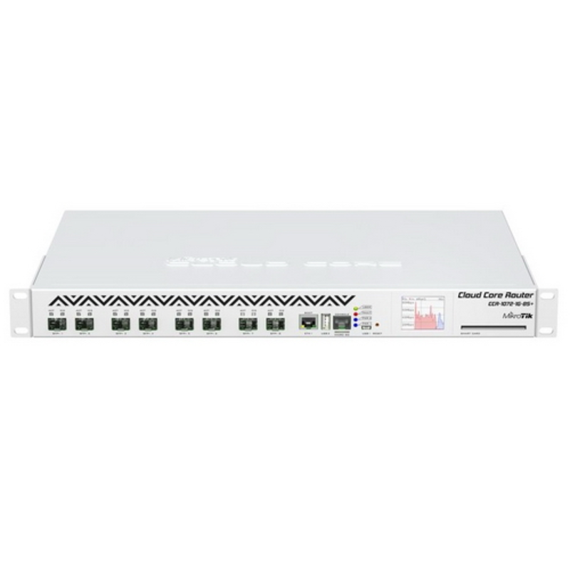 Роутер Mikrotik CCR1072-1G-8S+ Cloud Core Router 1072-1G-8S+ with Tilera Tile-Gx72 CPU (72-cores, 1GHz per core), 16GB RAM, 8xSFP+ cage, 1xGbit LAN, RouterOS L6, 1U rackmount case, two redundant hot plug PSU
