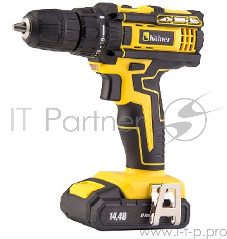 Дрель KOLNER KCD 14,4/2L Тип аккумулятора: Li-ion Напряжение аккумулятора 14,4 В, Емкость аккумулятора 1,5 Ач, Число оборотов на холостом ходу 0-400/0-1450 об/мин, Максимальный крутящий момент 27 Нм, Число ступеней крутящего момента 18+1 (ступень све