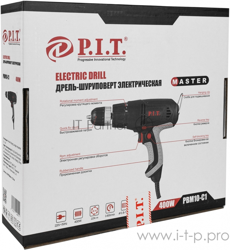 Дрель шуруповерт сетев PBM10-C1 МАСТЕР (400Вт,0-800об/мин.) P.I.T. P.I.T., шт