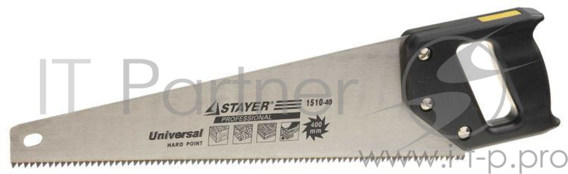 Ножовка, Пилки, Полотна, Стусла Ножовка STAYER UNIVERSAL по дереву, двухкомпонентная рукоятка, закаленный универсальный крупный зуб, 7TPI (3,5мм), 400мм 1510-40_z01