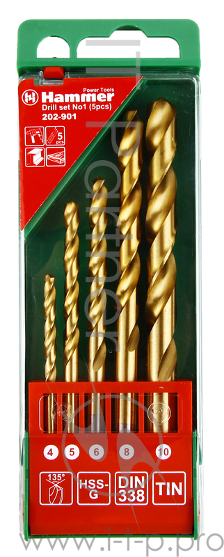 Буры,сверла,долото Набор сверл Hammer Flex 202-901 DR set No1 (5pcs) 4-10mm металл, 5шт. 30782