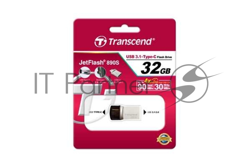 Носитель информации Transcend USB Drive 32Gb JetFlash 890 TS32GJF890S {USB 3.0/3.1 + Type-C}