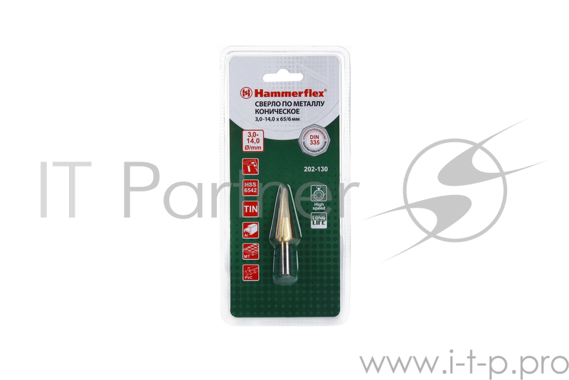 Буры,сверла,долото Сверло Hammer Flex 202-130 DR MT CON 3,0-14,0 мм*65/6мм металл, КОНИЧЕСКОЕ, DIN338, HSS M2, TIN 62429