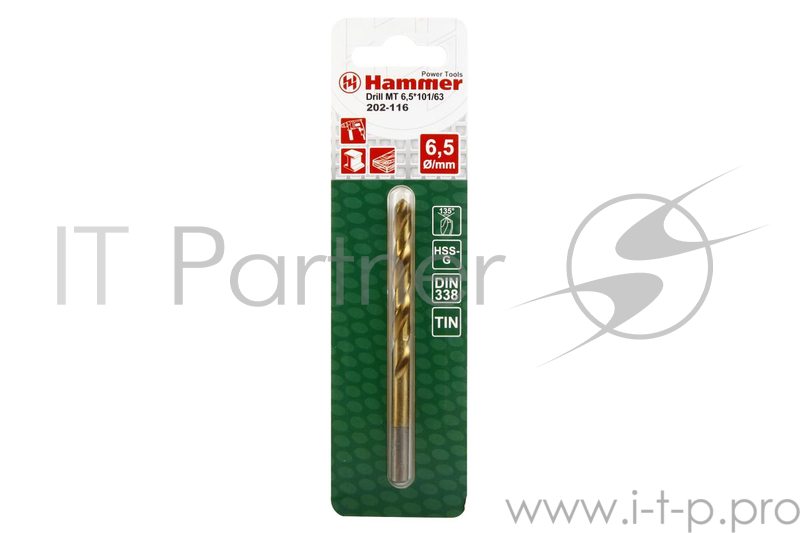 Сверло Hammerflex 202-116 DR MT 6,5мм*101/63мм металл, DIN338, HSS-G, TIN