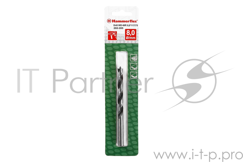 Сверло Hammerflex 202-205 DR WD WR 8,0мм*117/75мм дерево, цилиндрическое