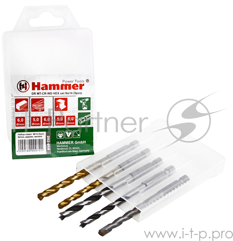 Набор сверл. Hammerflex 202-914 DR set No14 HEX (5pcs) .
