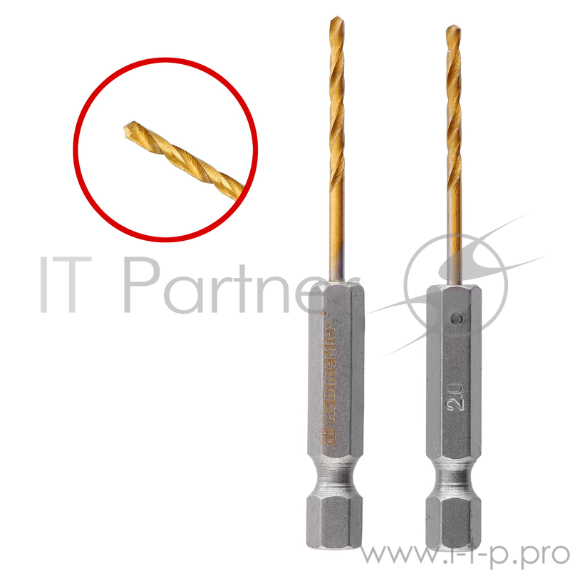 Сверло Hammerflex 202-801 DR MT 2,0мм*69(2pcs) тип хвостовика - HEX, металл, HSS-4241, TIN, 2шт.