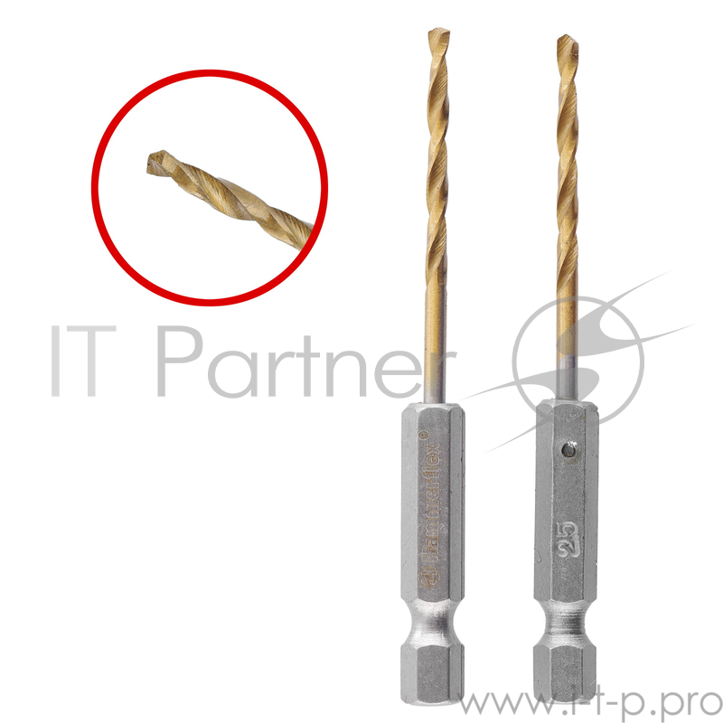 Сверло Hammerflex 202-802 DR MT 2,5мм*77 (2pcs) тип хвостовика - HEX, металл, HSS-4241, TIN, 2шт.