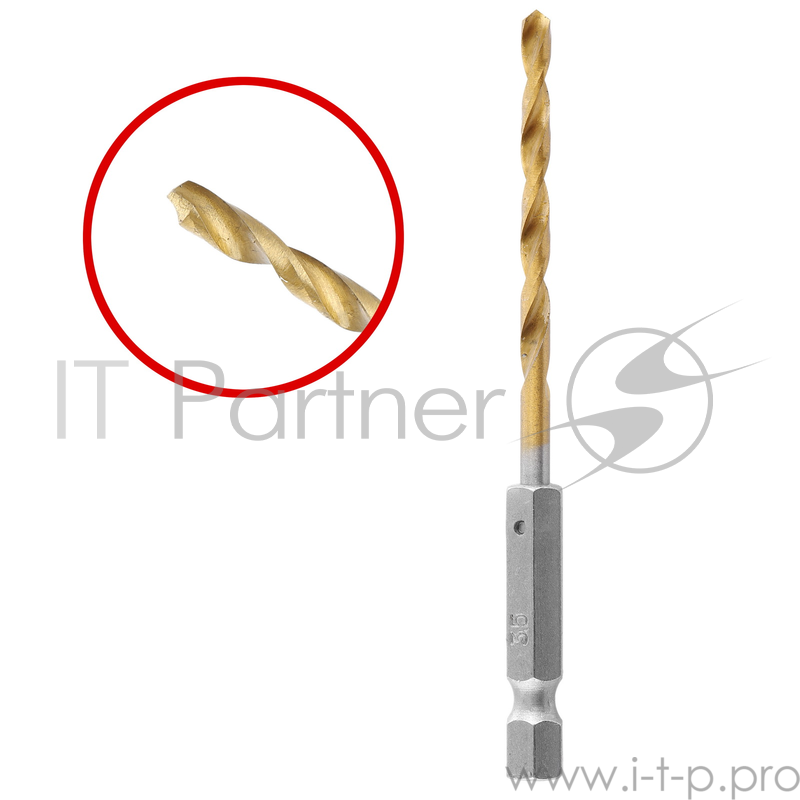 Сверло Hammerflex 202-805 DR MT 3,5мм*90 тип хвостовика - HEX, металл, HSS-4241, TIN