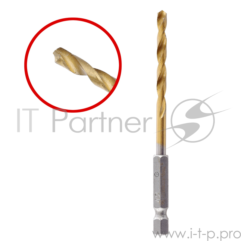 Сверло Hammerflex 202-807 DR MT 4,2мм*100 тип хвостовика - HEX, металл, HSS-4241, TIN