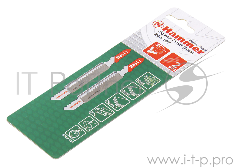 Пилка для лобзика Hammerflex 204-107 JG WD-PL T119B (2pcs) мягк.дрпл, 67мм, шаг 1.9-2.3, HCS, 2шт