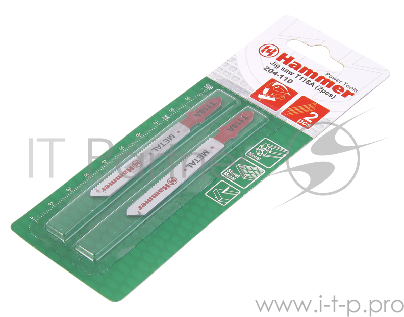 Пилка для лобзика Hammerflex 204-110 JG MT T118A (2pcs) металл, 67мм, шаг 1.1-1.5, HSS, 2шт