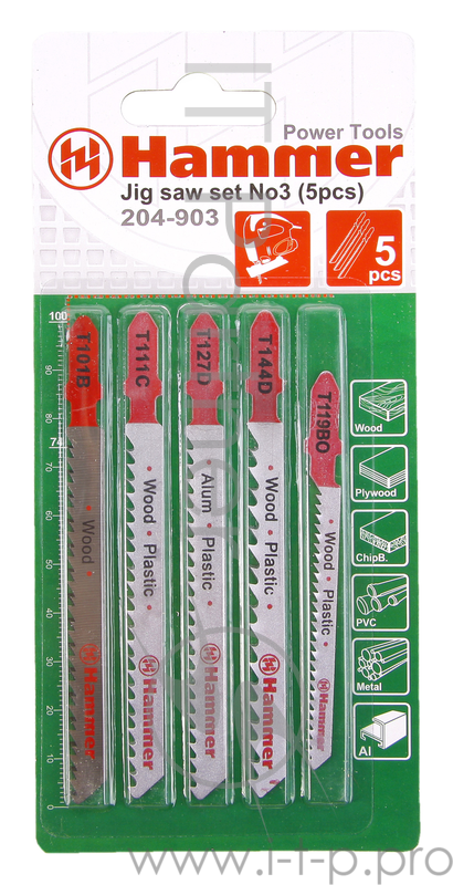 Пилка для лобзика Hammerflex 204-903 JG WD-PL set No3 (5pcs) деревопластик 5 видов, 5шт.(набор)