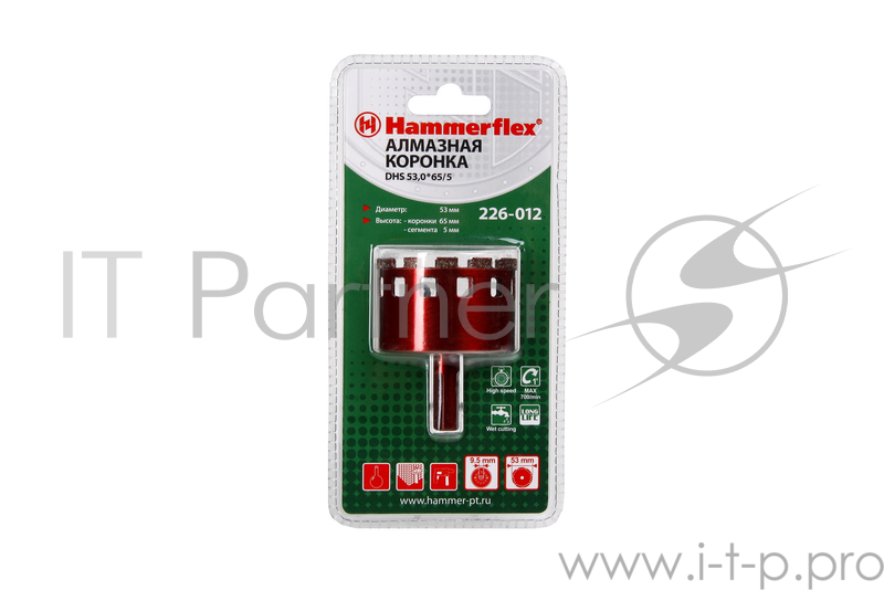 Алм. трубчатая коронка Hammer Flex 226-012 DHS 53,0*65/5 A3, алмаз 60Р, керамогранит