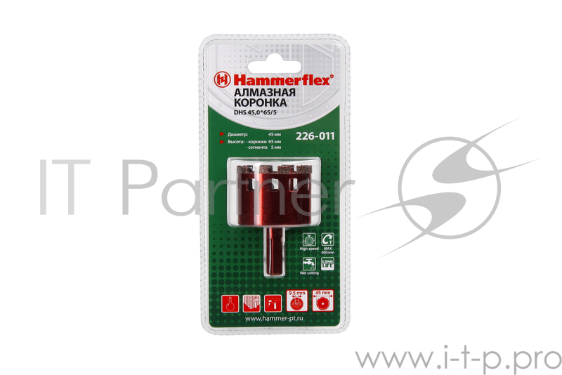 Алм. трубчатая коронка Hammer Flex 226-011 DHS 45,0*65/5 A3, алмаз 60Р, керамогранит