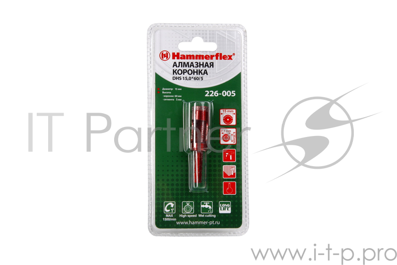 Алм. трубчатая коронка Hammer Flex 226-005 DHS 15,0*60/5 A3, алмаз 60Р, керамогранит