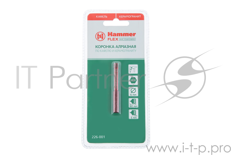 Алм. трубчатая коронка Hammer Flex 226-001 DHS 6,0*60/5 A3, алмаз 60Р, керамогранит