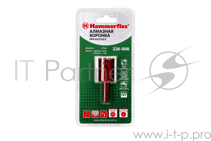 Алм. трубчатая коронка Hammer Flex 226-008 DHS 25,0*65/5 A3, алмаз 60Р, керамогранит