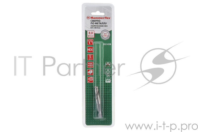 Сверло HAMMER Flex 202-838 DR MT STUB 8,0мм*60 мм металл, УКОР. для БЗП, DIN338, HSS6542