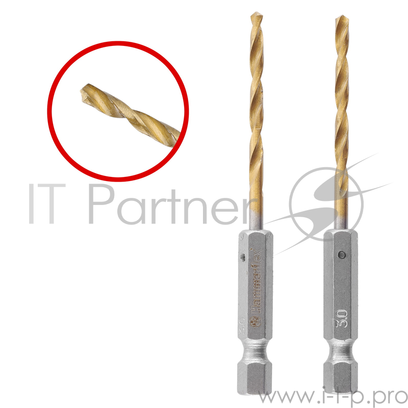 Сверло HAMMER Flex 202-803 DR MT 3,0мм*81 тип хвостовика - HEX, металл, HSS-4241, TIN, 2шт.