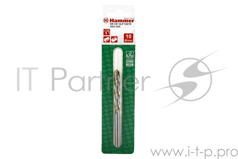 Сверло HAMMER Flex 202-305 DR CR 10,0мм*120/72мм камень, DIN8039, HRC