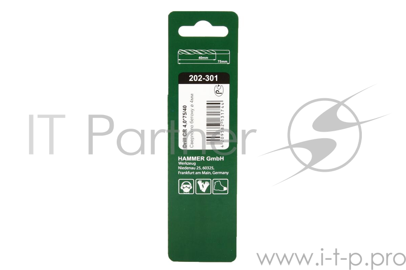 Сверло HAMMER Flex 202-301 DR CR 4,0мм*75/40мм камень, DIN8039, HRC