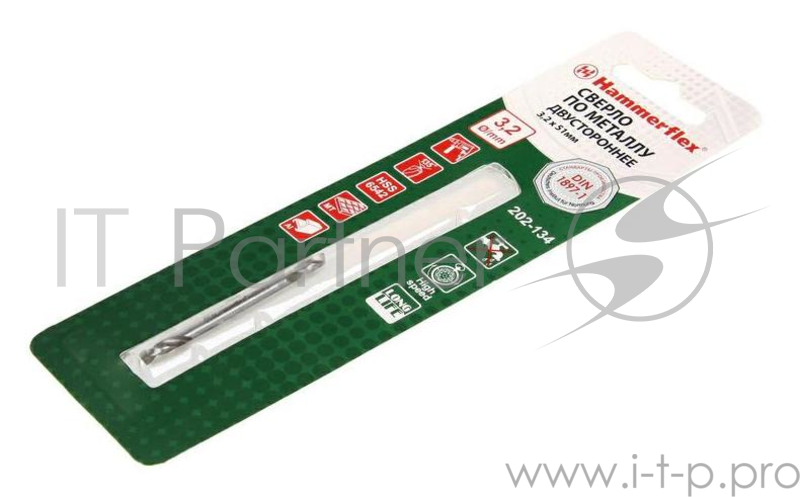 Сверло HAMMER Flex 202-134 DR MT 3,2мм*51 двухстороннее, металл, HSS-6542