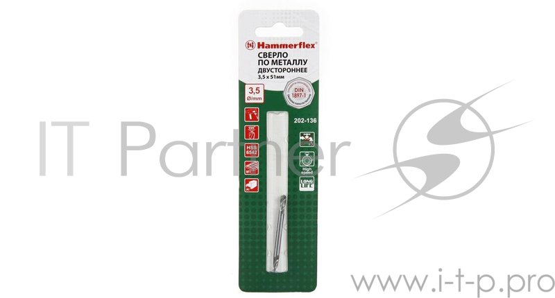Сверло HAMMER Flex 202-136 DR MT 3,5мм*51 двухстороннее, металл, HSS-6542