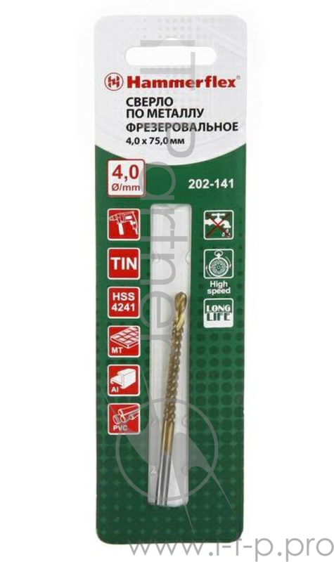 Сверло HAMMER Flex 202-141 DR MT 4,0мм*75 ФРЕЗА металл, HSS-4241, TIN