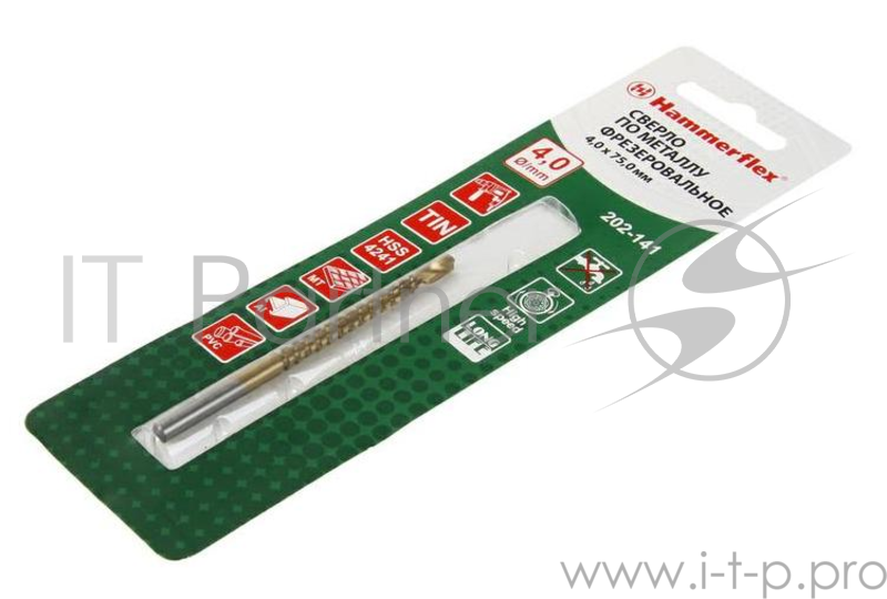 Сверло HAMMER Flex 202-141 DR MT 4,0мм*75 ФРЕЗА металл, HSS-4241, TIN
