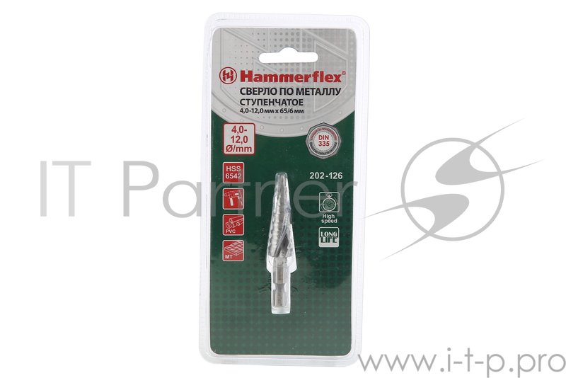 Сверло HAMMER Flex 202-126 DR MT ST 4,0-12,0 мм*65/6мм металл, СТУПЕНЧАТОЕ, DIN338, HSS 4241