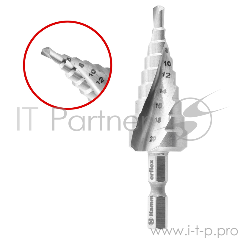 Сверло HAMMER Flex 202-127 DR MT ST 4,0-20,0 мм*75/8мм металл, СТУПЕНЧАТОЕ, DIN338, HSS 4241