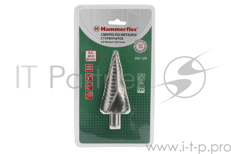 Сверло HAMMER Flex 202-129 DR MT ST 6,0-40,0 мм*105/13мм металл, СТУПЕНЧАТОЕ, DIN338, HSS 4241