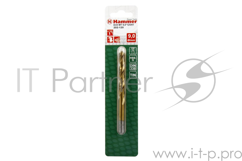 Сверло HAMMER Flex 202-120 DR MT 9,0мм*125/81мм металл, DIN338, HSS-G, TIN
