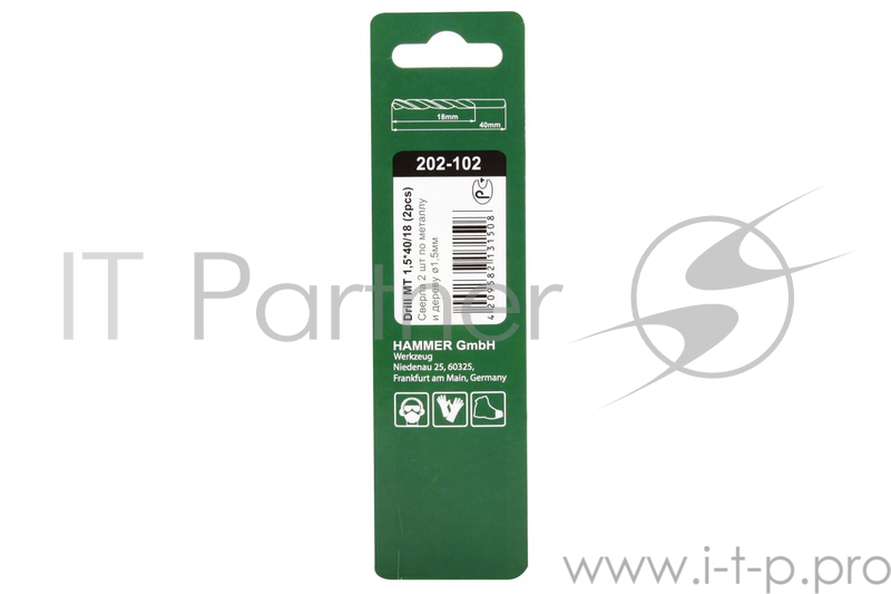 Сверло HAMMER Flex 202-102 DR MT 1,5мм*40/18мм металл, DIN338, HSS-G, TIN, 2шт.